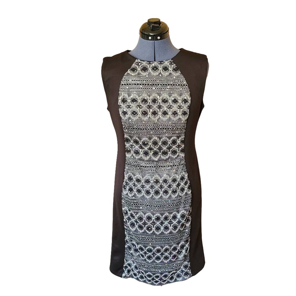 R&M Richards sequin panel sleeveless midi dress size 14